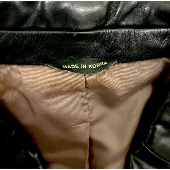 Vintage Banana Republic Black Leather Three Button Jacket Mens M Made In Korea - Picture 5 of 14